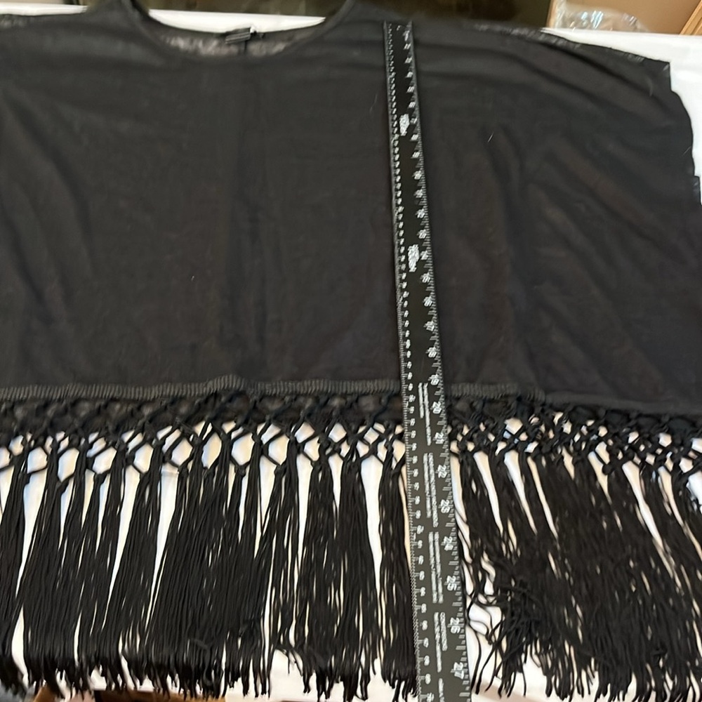 See you Monday  medium black  lightweight top or cover up fringe detail